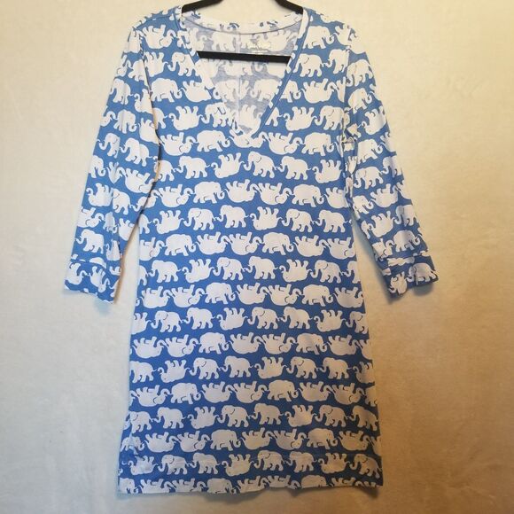 Lilly Pulitzer L Christie Dress Tusk In Sun Bay Blue Elephant Print Jersey Beach - Picture 1 of 9